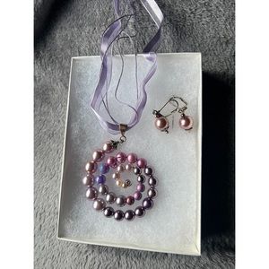 Dare County Arts Pearl Swirl Necklace and Pearl Earrings
